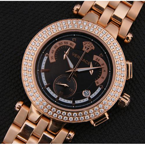高仿范思哲Versace 18K玫瑰金镶钻腕表 23C99D002 S009 石英手表