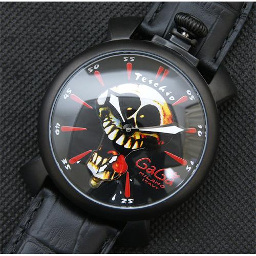 2014新款 gaga milano 手表 霸气骷髅头表盘 黑色表带 男士机械腕表