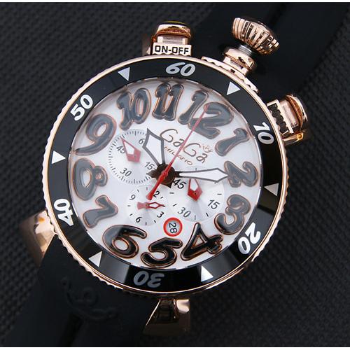 2014新款 gaga milano 玫瑰金男士腕表 黑色表带 黑色数字 石英腕表