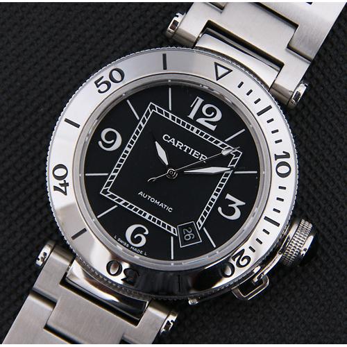 高仿卡地亚CARTIER 帕莎系列手表 最佳N版 黑色数字旋转边框 黑色表盘 不锈钢包胶表带 2836机芯 高仿1:1卡地亚手表