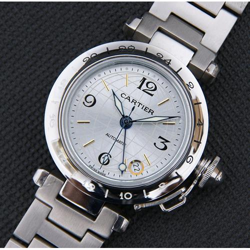 高仿卡地亚CARTIER 帕莎系列手表 地球仪 银白色表盘 精钢表带 高仿卡地亚手表