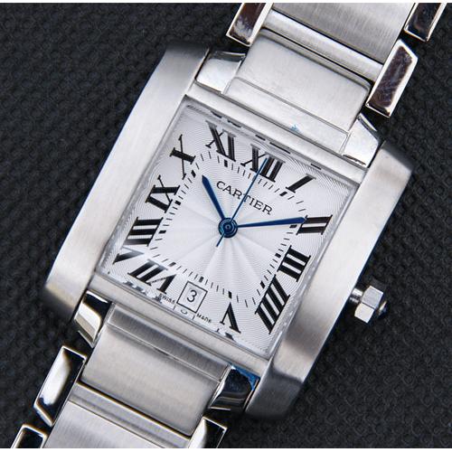 高仿卡地亚手表cartier手表SANTOS系列全钢罗马白面石英对表 情侣手表