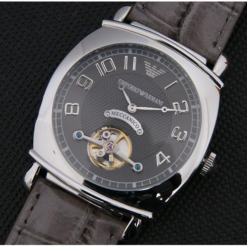 乔治·阿玛尼 AR4635手表 灰色鳄鱼纹皮带 经典镂空男士时尚机械手表